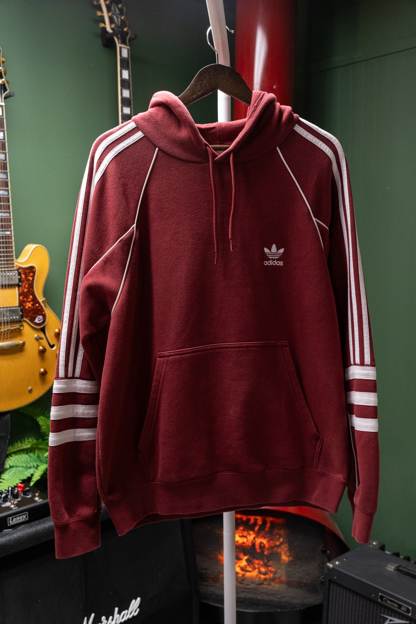 Adidas Originals - Stripe Alphabet 3-Stripes Hoodie – Maroon/White – Men’s M