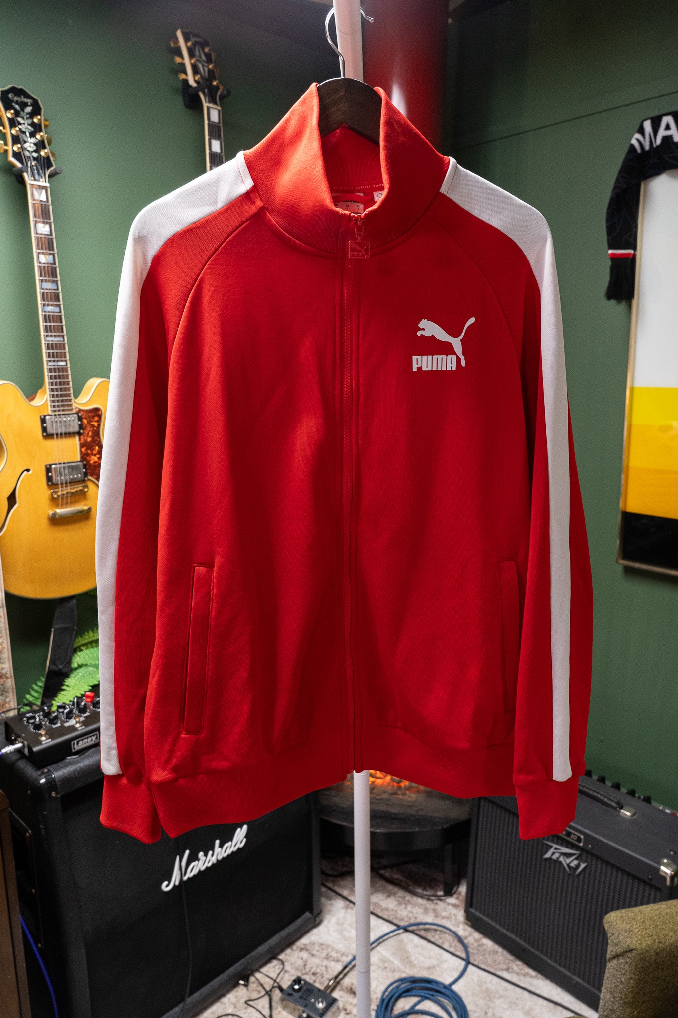 Puma T7 Track Jacket – Red with White Stripes – Size L