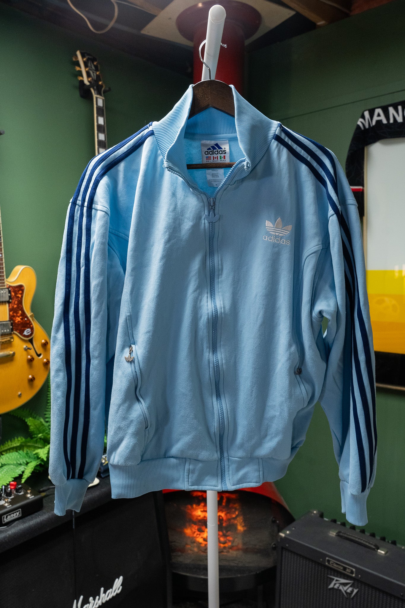 Vintage Adidas - 1990's Firebird Track Jacket – Light Blue/Navy – Men’s L