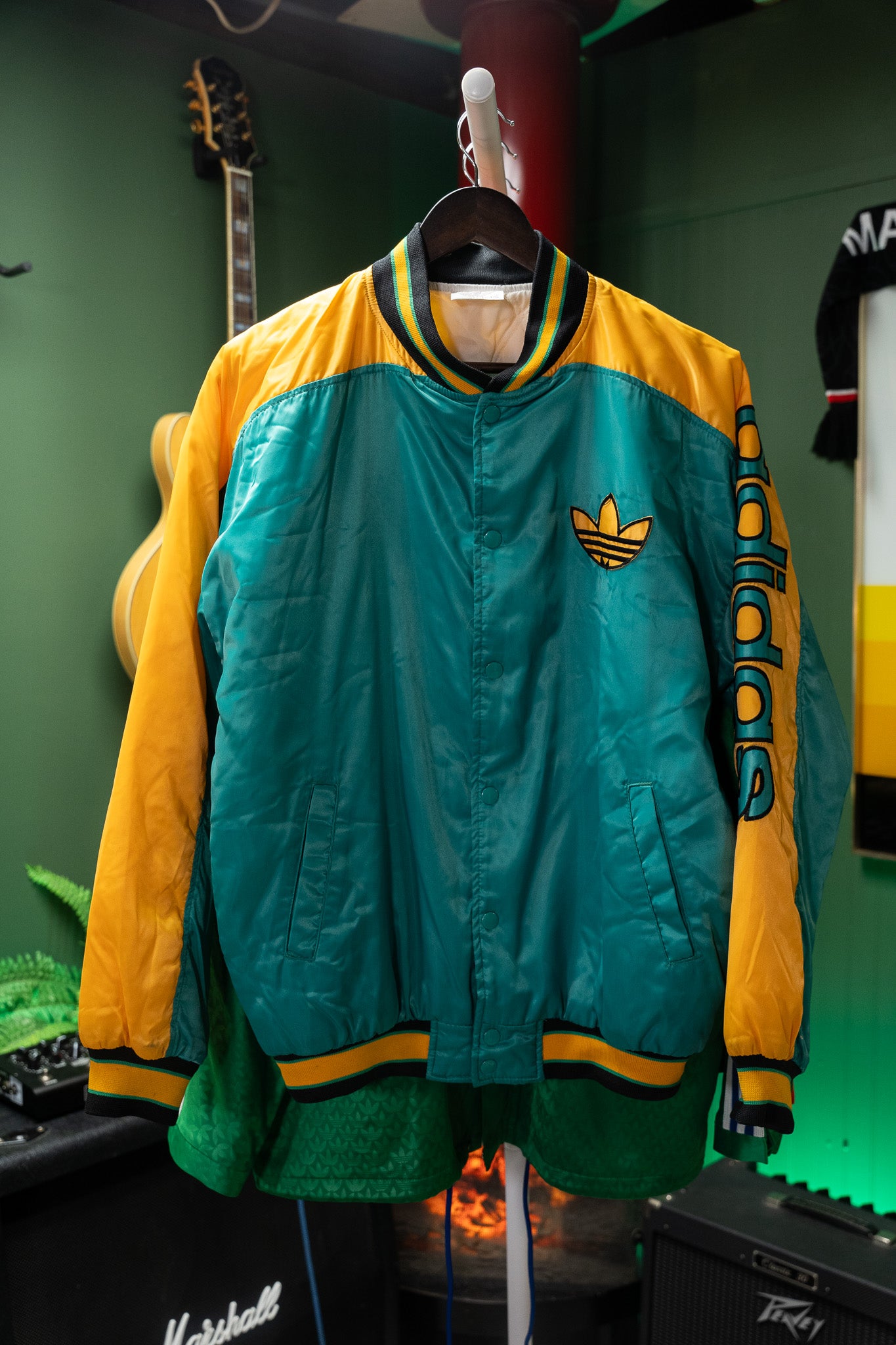 Vintage - Adidas Trefoil Varsity Bomber Jacket "Run DMC" - Men's Size M US