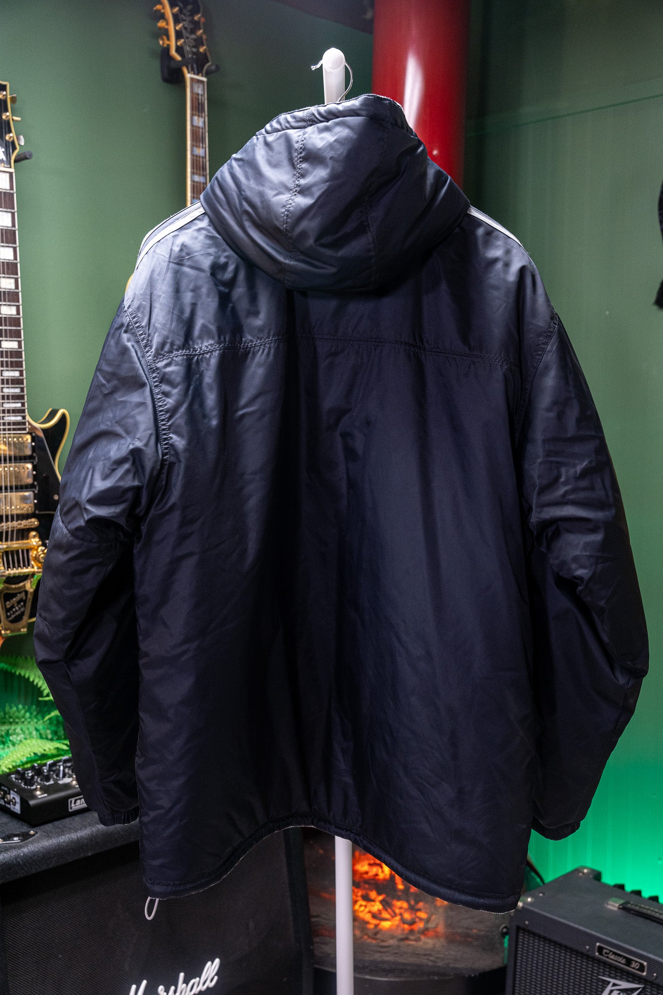 Vintage - 2002 Adidas Reversible Hooded Jacket (Black/Grey Corduroy) - Men's L