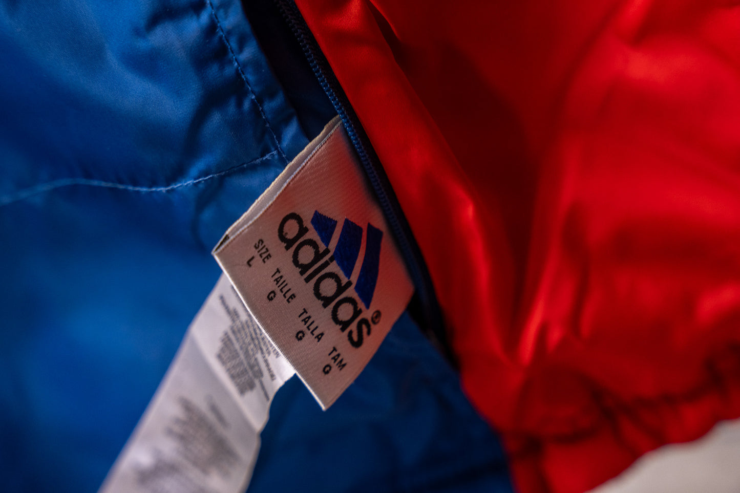 Vintage - Adidas Reversible Insulated Fleece Jacket – Blue/Red & Orange/Blue (Size L)