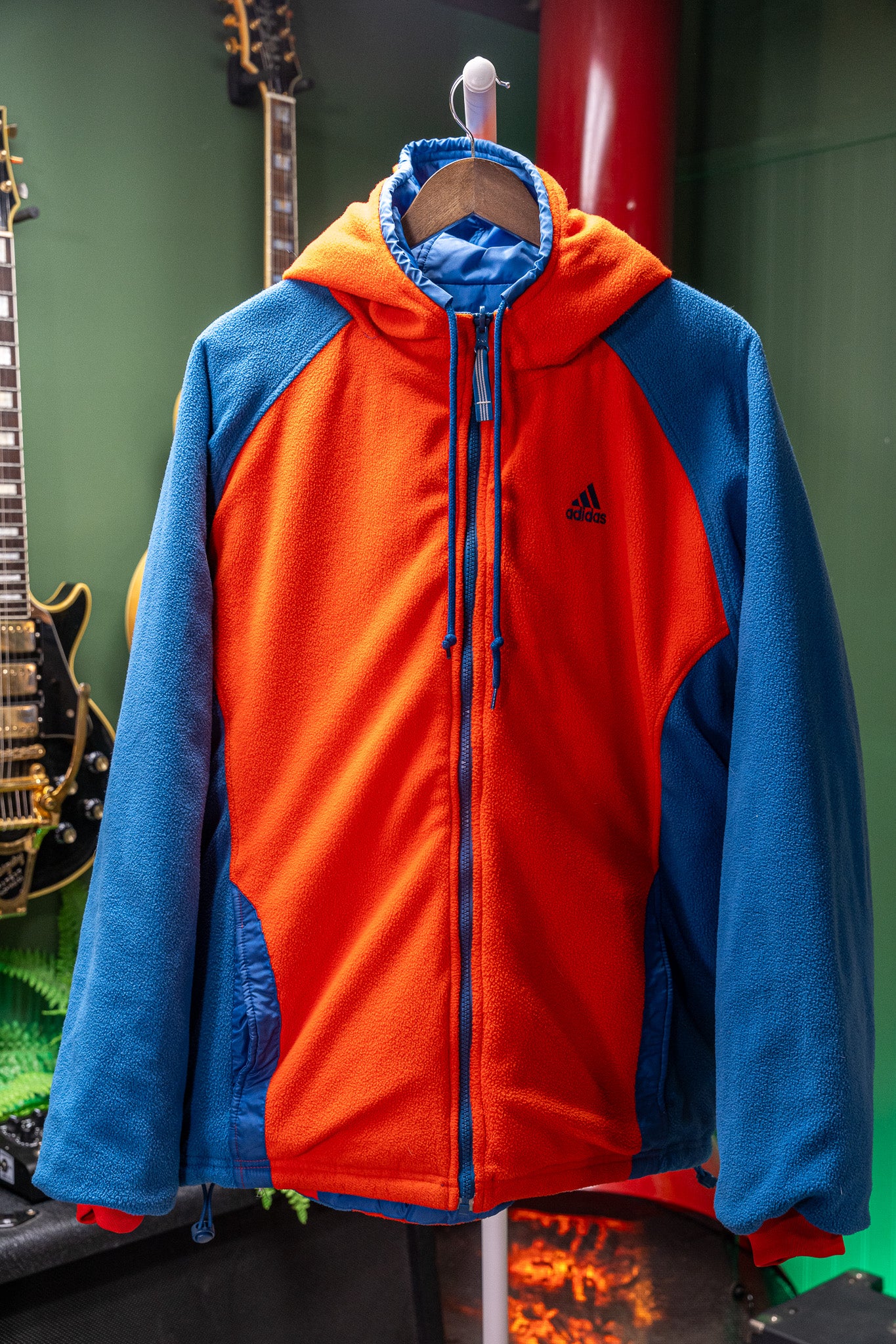 Vintage - Adidas Reversible Insulated Fleece Jacket – Blue/Red & Orange/Blue (Size L)