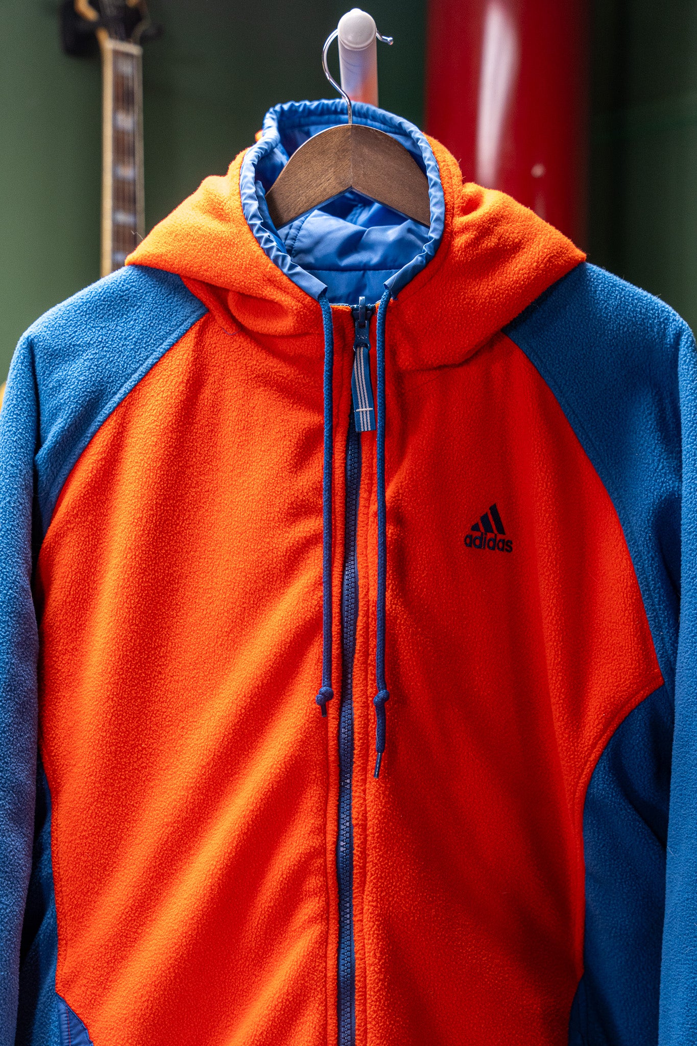Vintage - Adidas Reversible Insulated Fleece Jacket – Blue/Red & Orange/Blue (Size L)