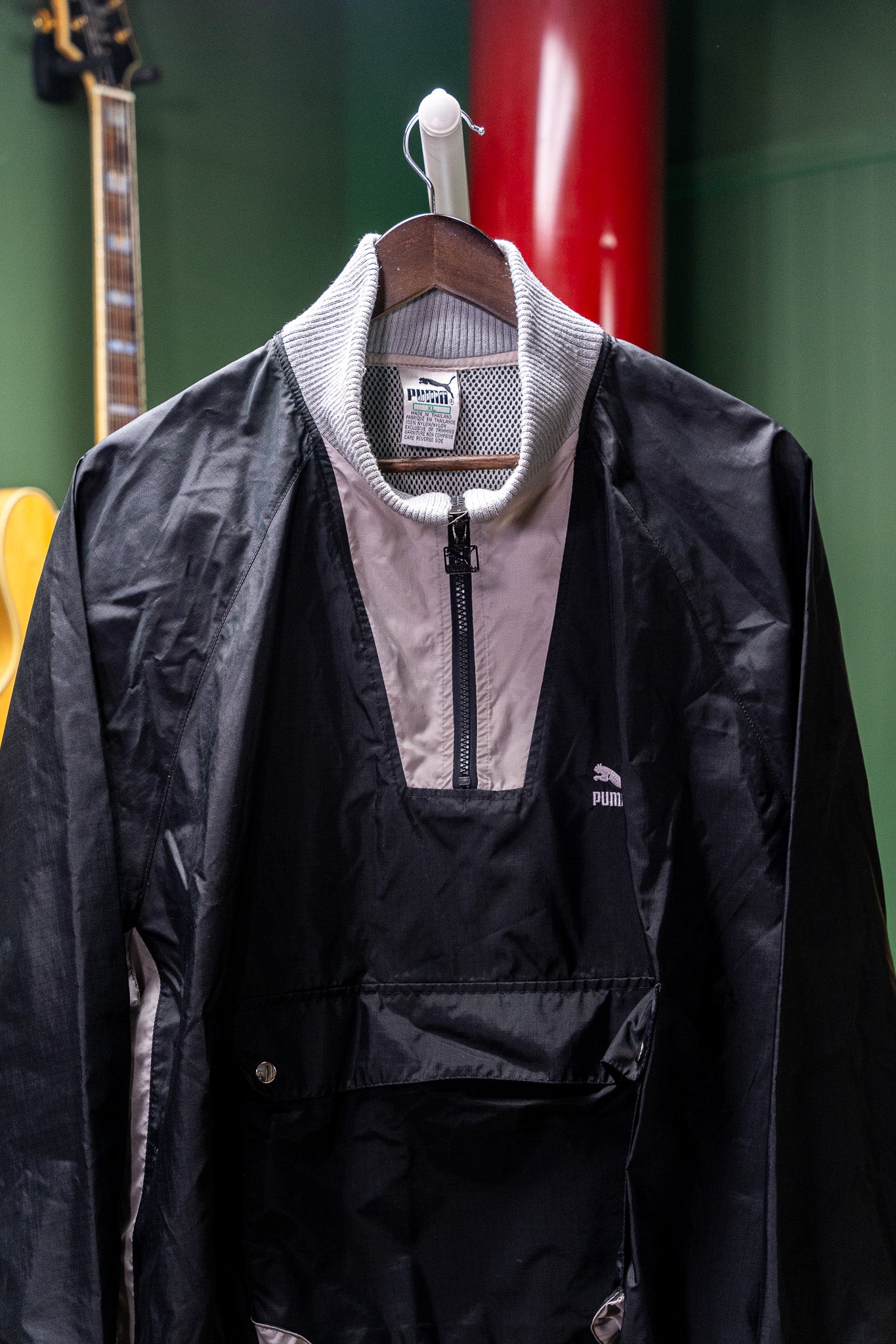 Vintage - Puma Windbreaker – Black/Grey/White – Half-Zip Pullover – 90s Style - (XL)