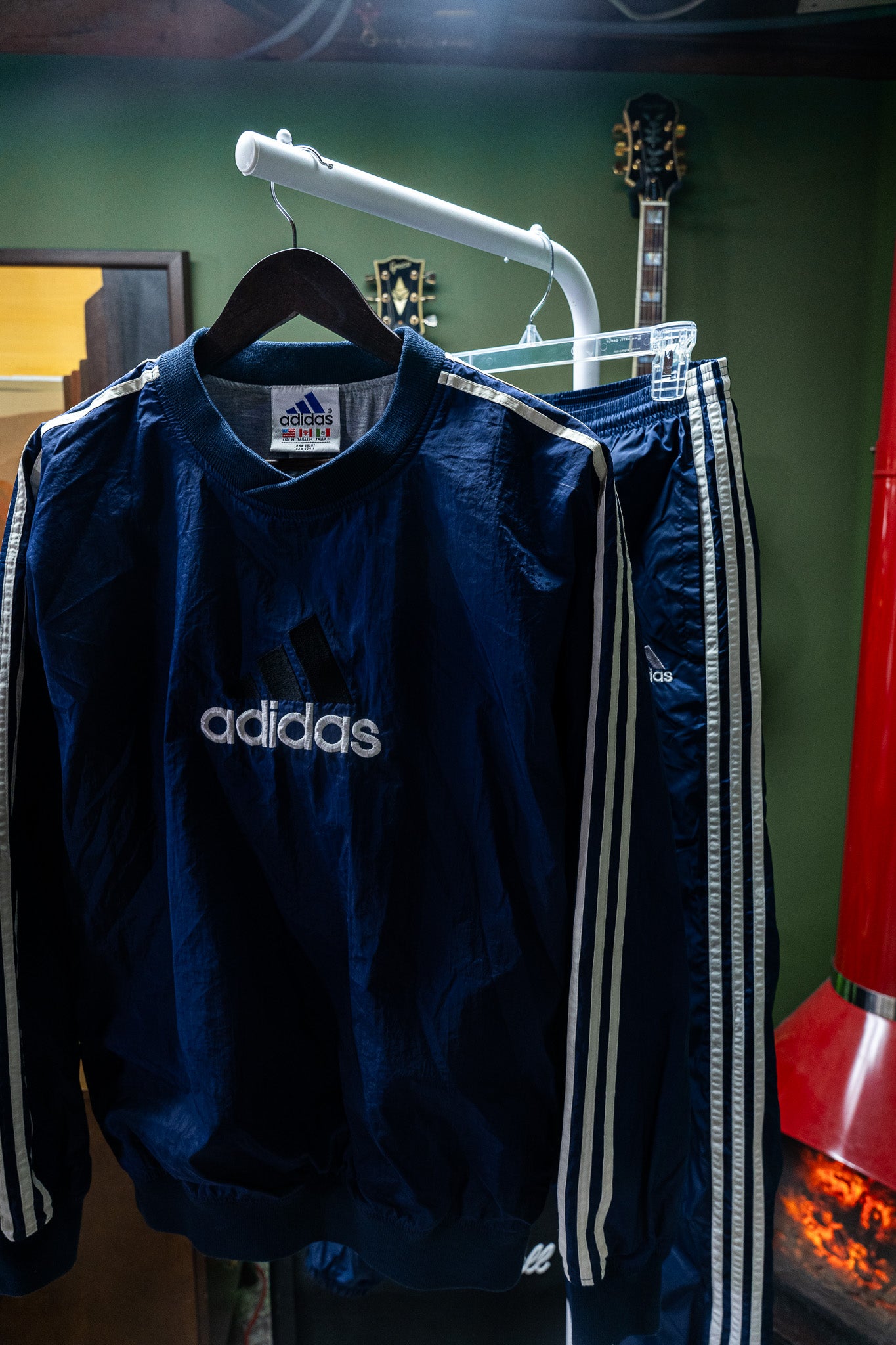 Vintage - Adidas Navy Pullover Windbreaker Tracksuit Set - Top & Pants – Size M