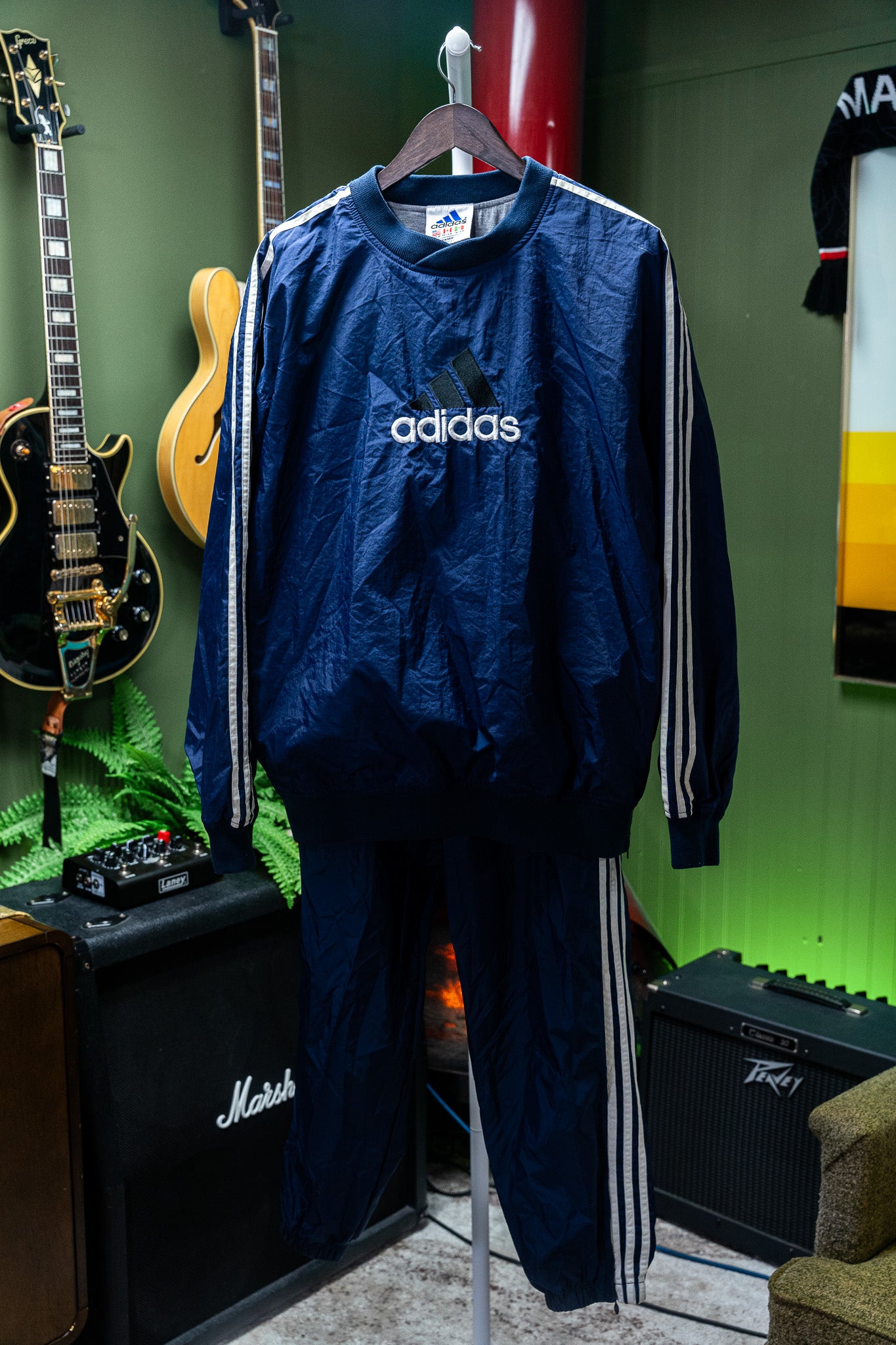 Vintage - Adidas Navy Pullover Windbreaker Tracksuit Set - Top & Pants – Size M