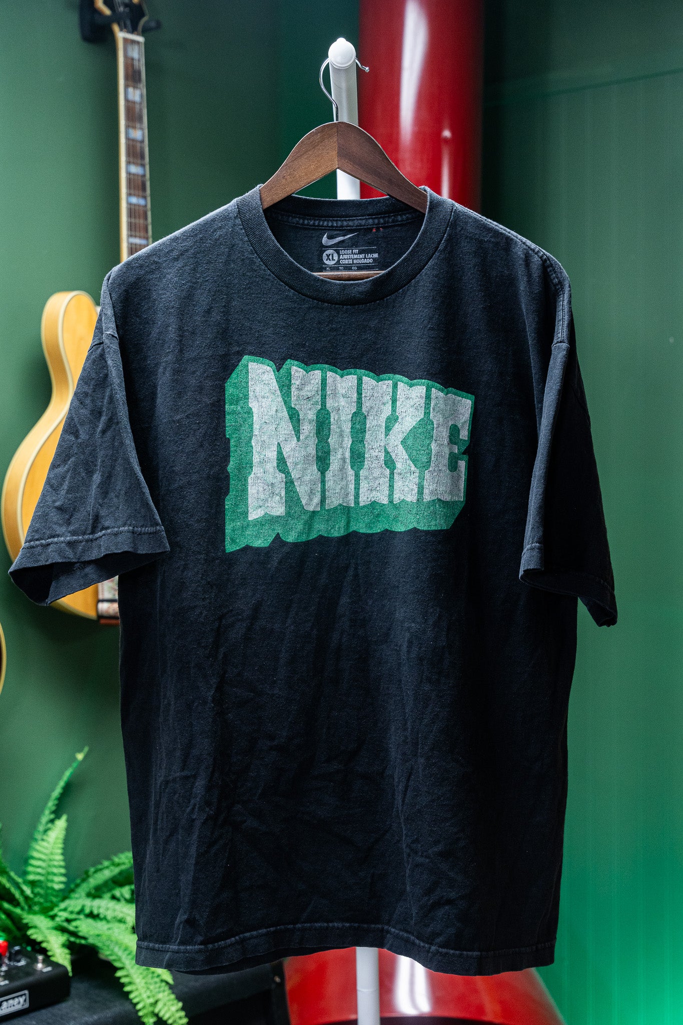 Nike - "NIKE" Graphic Tee – Faded Black & Green Logo - XL