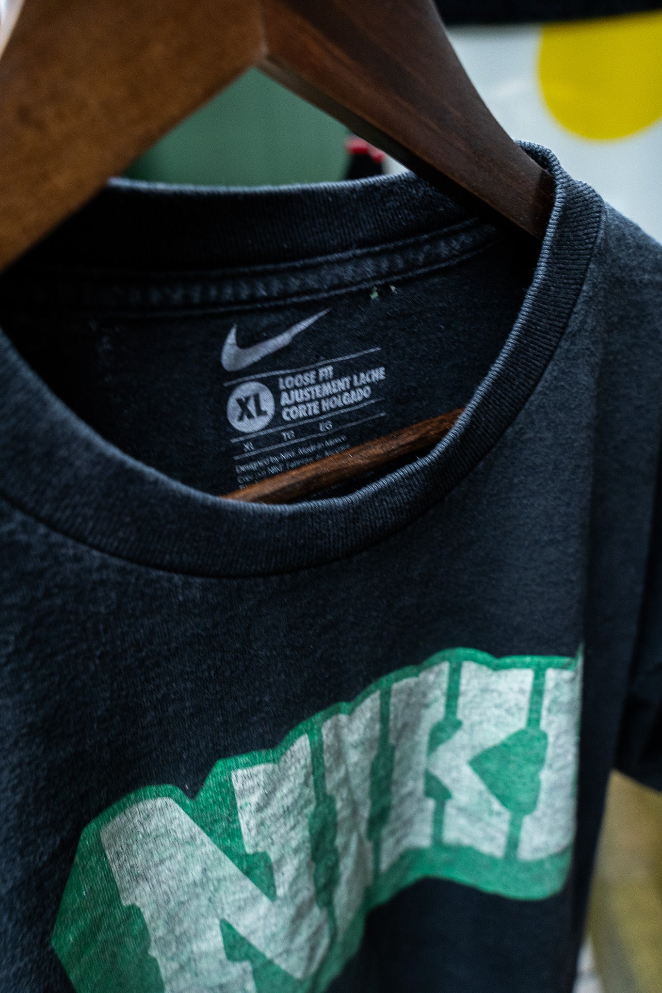 Nike - "NIKE" Graphic Tee – Faded Black & Green Logo - XL