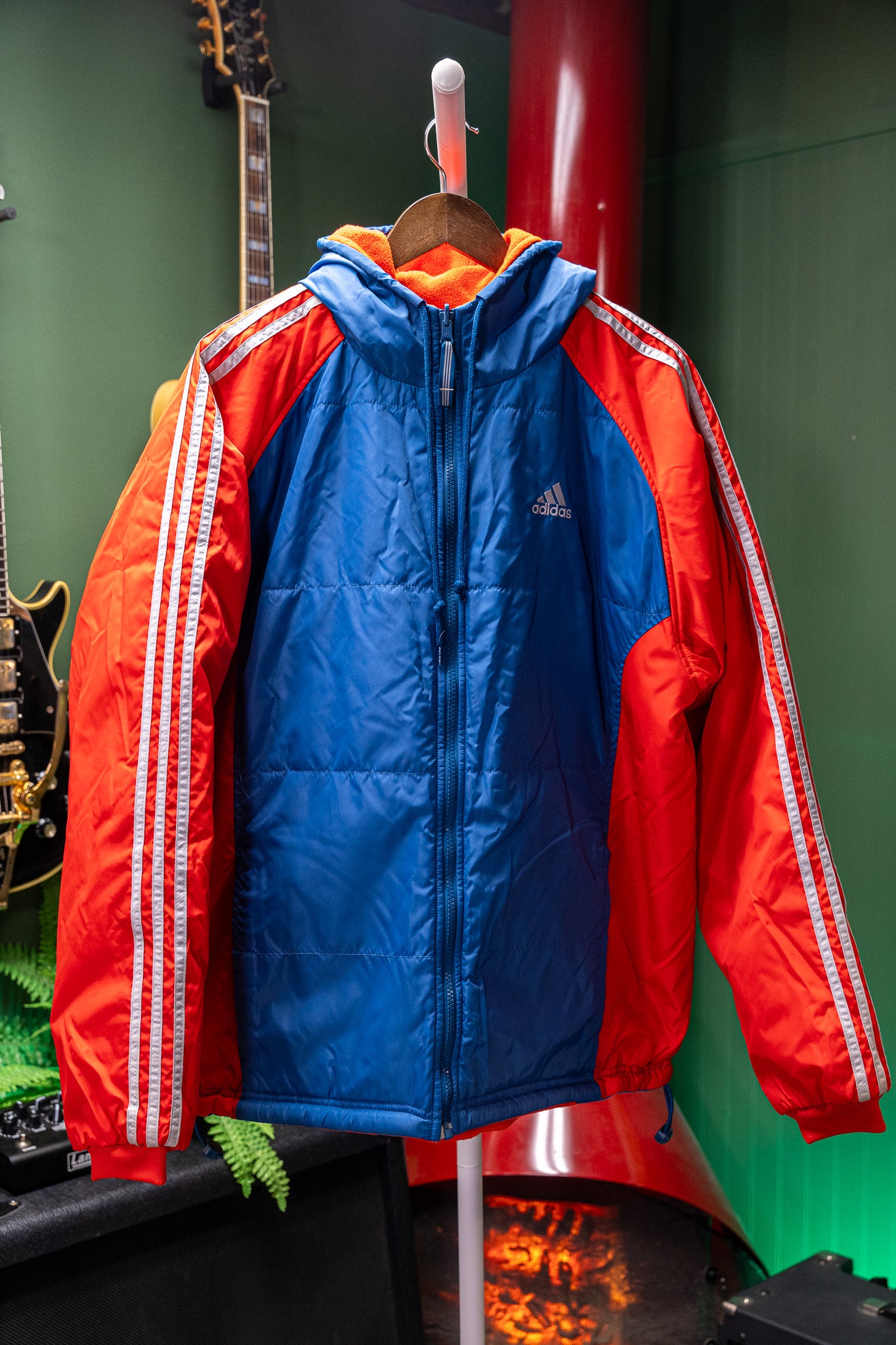 Vintage - Adidas Reversible Insulated Fleece Jacket – Blue/Red & Orange/Blue (Size L)